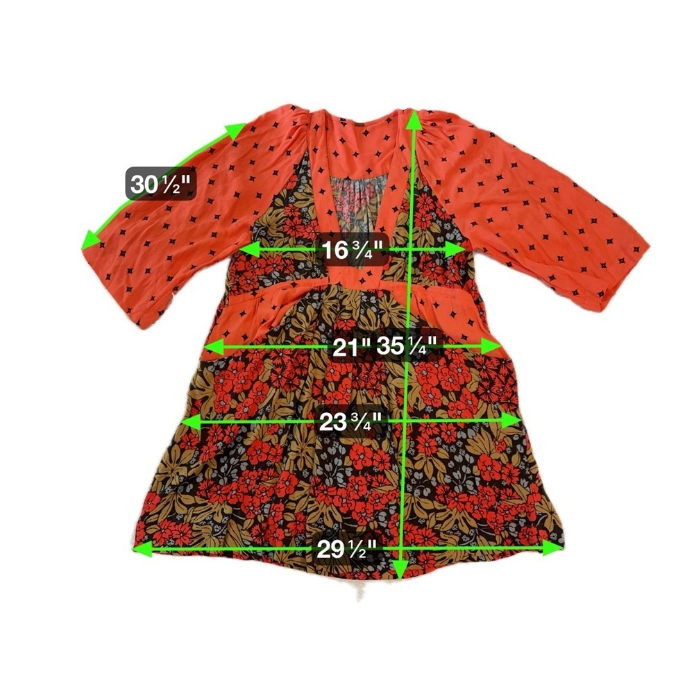 Free People Tallula Poppy Orange Deep-V Mixed Floral Boho Dress Size S - Picture 16 of 16